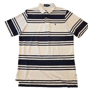 RALPH LAUREN Shirt Men L POLO GOLF Striped Short Sleeve Cotton Jersey Blue White